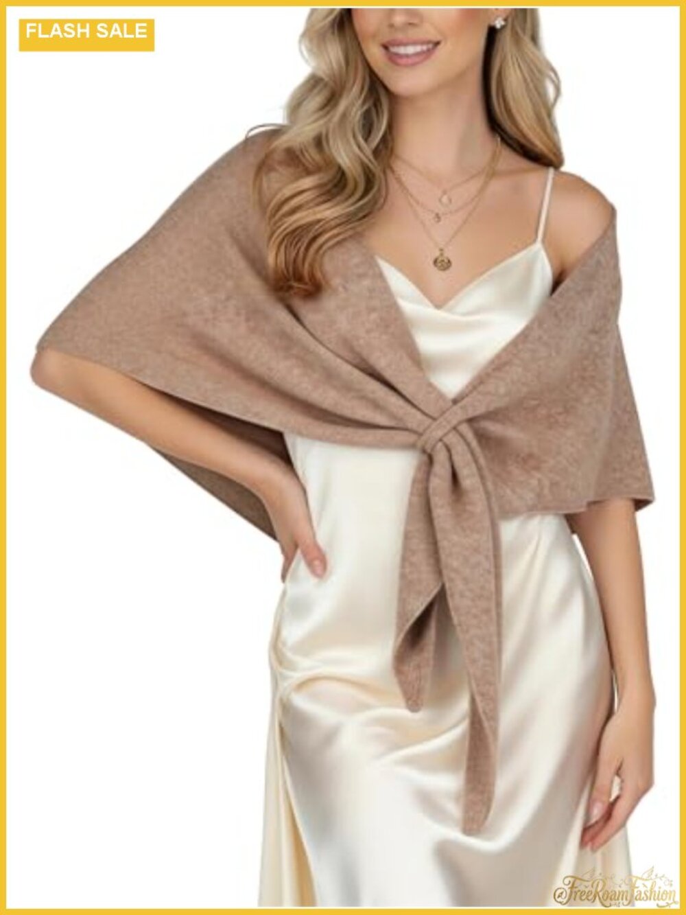 Wool Blend Knit Triangle Shawl Wrap Thread Through Poncho Cape